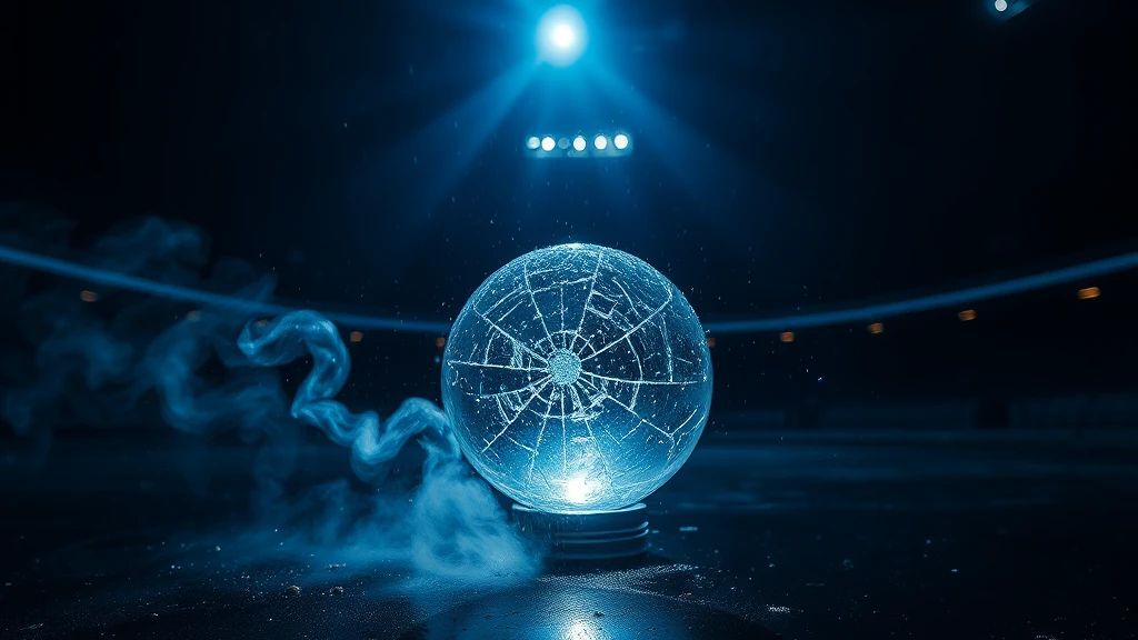 A cracked crystal ball on a wet dark floor