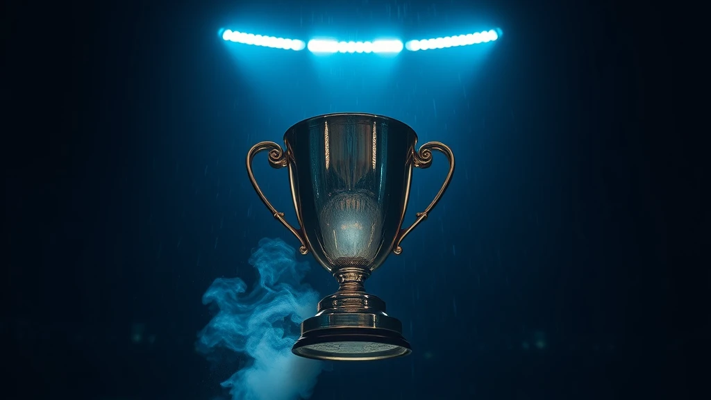 A plain metal trophy cup in a spotlight