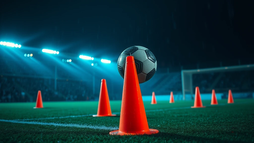 A ball weaving between training cones